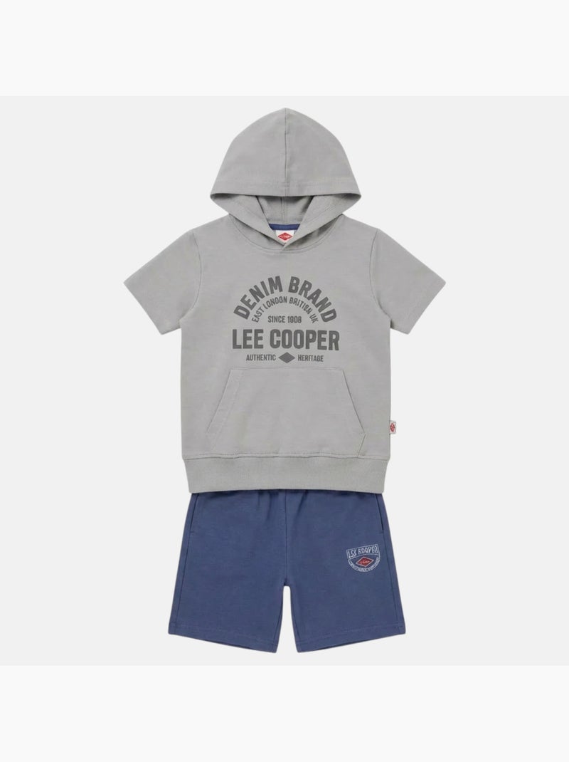 Lee Cooper - Conjunto niño sudadera con capucha de manga corta y pantalón corto Azul marino - Kiabi
