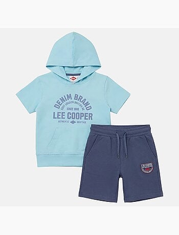 Lee Cooper - Conjunto niño sudadera con capucha de manga corta y pantalón corto