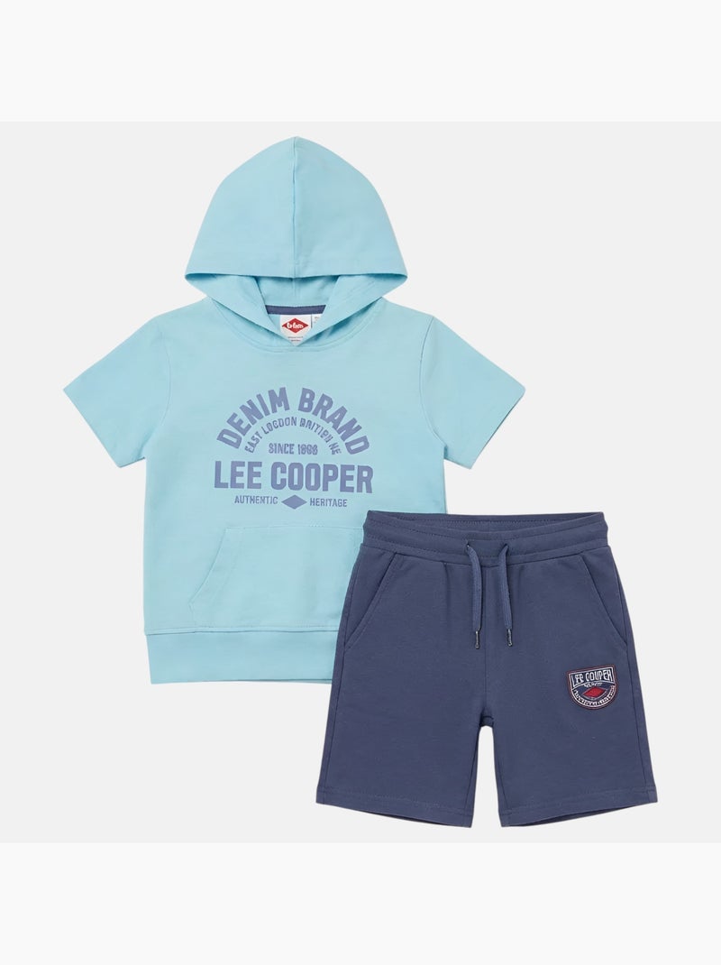 Lee Cooper - Conjunto niño sudadera con capucha de manga corta y pantalón corto Azul - Kiabi