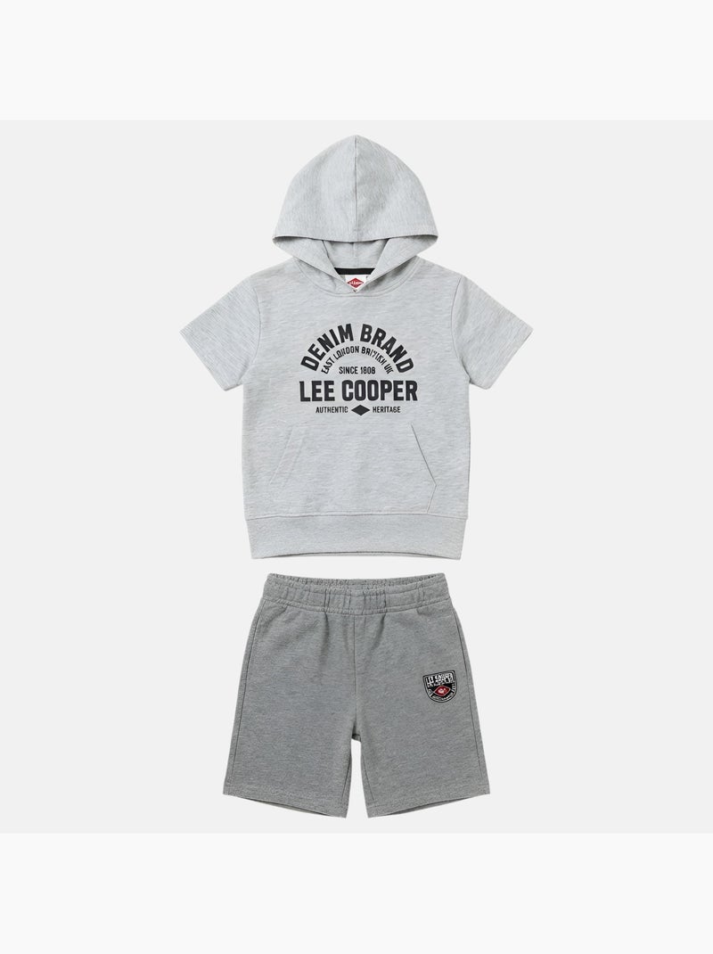Lee Cooper - Conjunto niño sudadera con capucha de manga corta y pantalón corto Gris - Kiabi