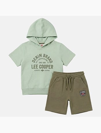 Lee Cooper - Conjunto niño sudadera con capucha de manga corta y pantalón corto