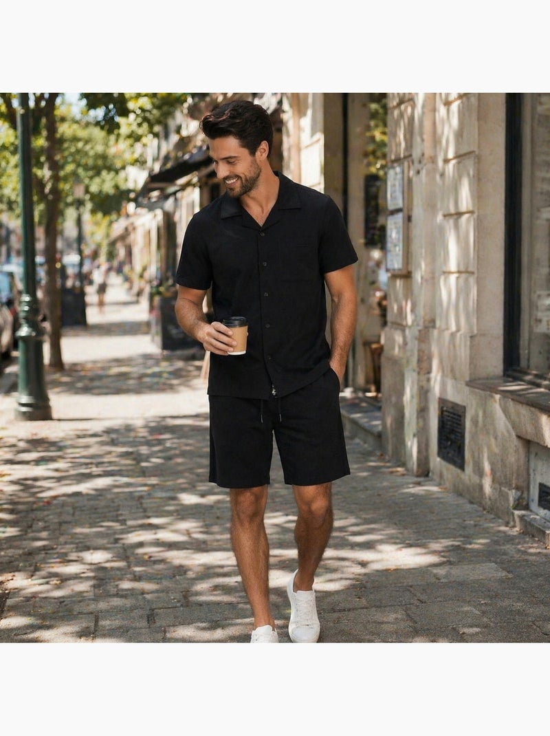 Lee Cooper - Conjunto para hombre LEE COOPER compuesto por camisa de manga corta y short a juego Negro - Kiabi