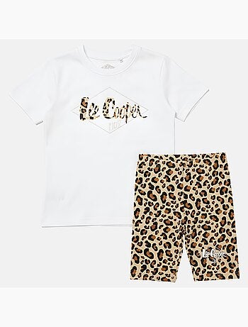 Lee Cooper - Conjunto para niña camiseta de manga corta y short con estampado de leopardo