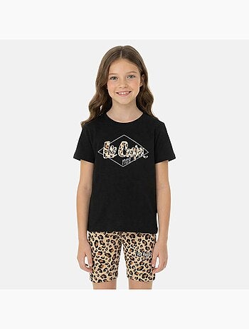 Lee Cooper - Conjunto para niña camiseta de manga corta y short con estampado de leopardo