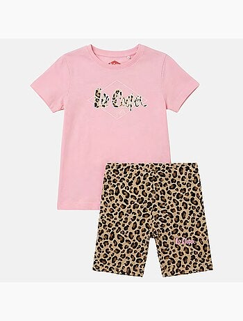 Lee Cooper - Conjunto para niña camiseta de manga corta y short con estampado de leopardo