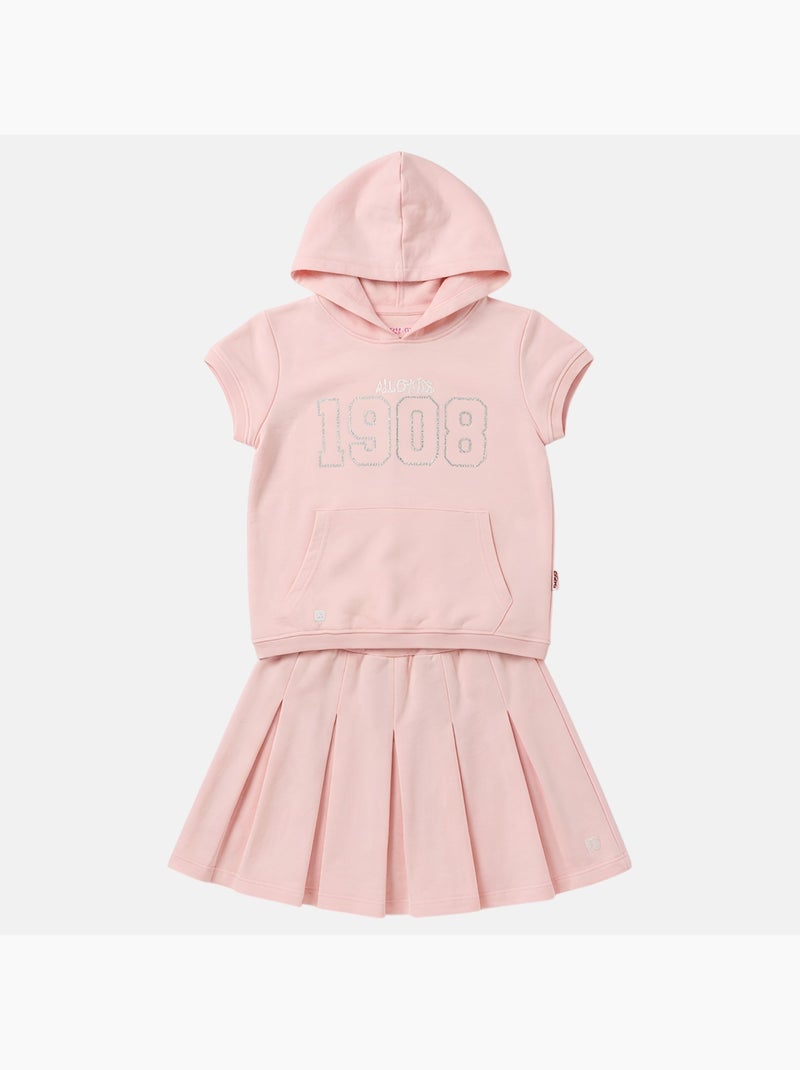 Lee Cooper - Conjunto para niña sudadera con capucha de manga corta y falda pantalón Rosa claro - Kiabi