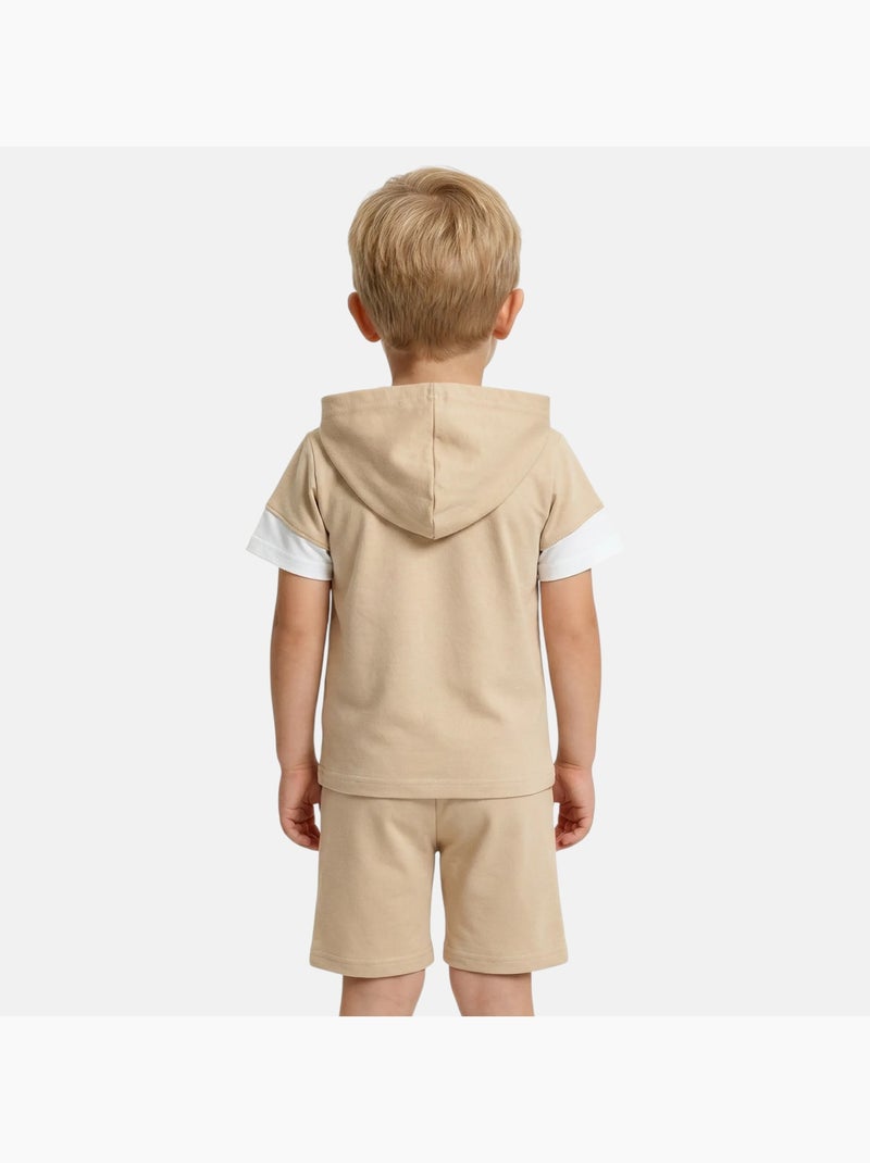 Lee Cooper - Conjunto para niño sudadera con capucha de manga corta y bermuda Beige - Kiabi
