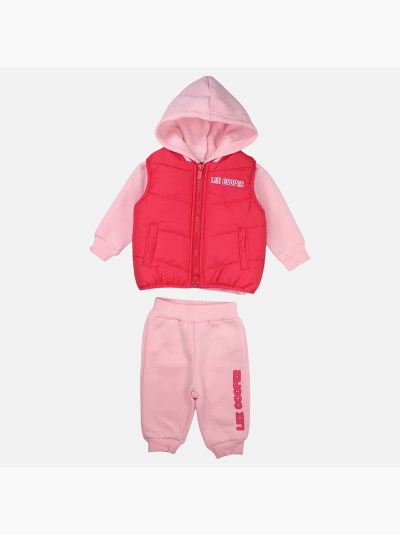 Lee Cooper - Conjunto sudadera con capucha y pantalón de jogging con plumífero bebé niña Rosa - Kiabi