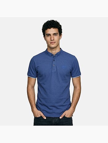 Lee Cooper - Polo hombre azul manga corta cuello mao