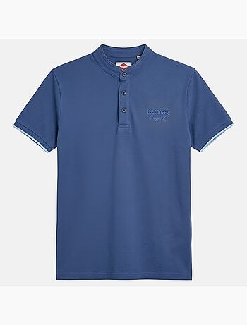 Lee Cooper - Polo hombre azul manga corta cuello mao
