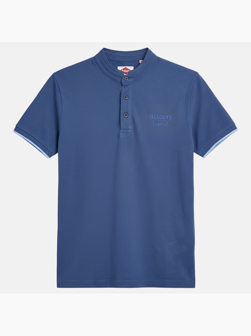 Lee Cooper - Polo hombre azul manga corta cuello mao Azul - Kiabi