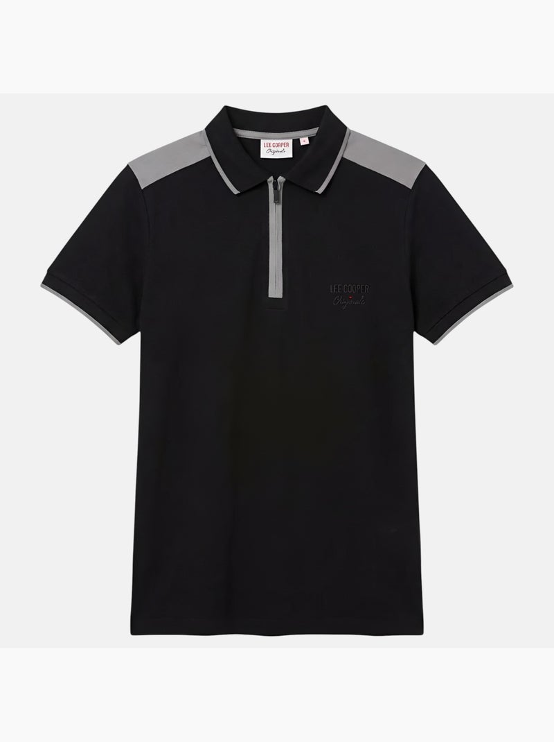 Lee Cooper - Polo hombre de manga corta con cuello con cremallera Negro - Kiabi