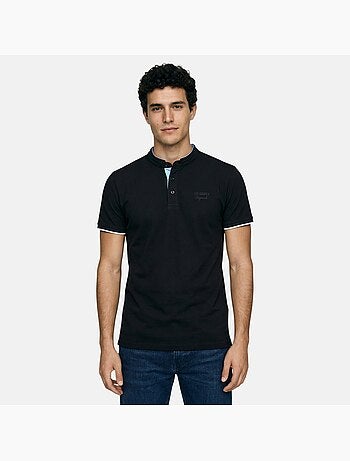 Lee Cooper - Polo hombre negro manga corta cuello mao