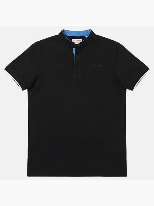 Lee Cooper - Polo hombre negro manga corta cuello mao - Kiabi
