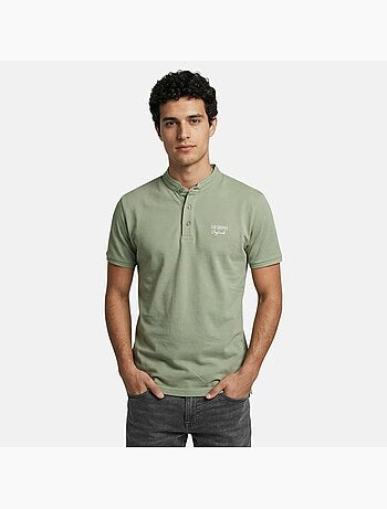 Lee Cooper - Polo hombre verde manga corta cuello mao