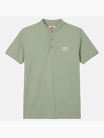 Lee Cooper - Polo hombre verde manga corta cuello mao