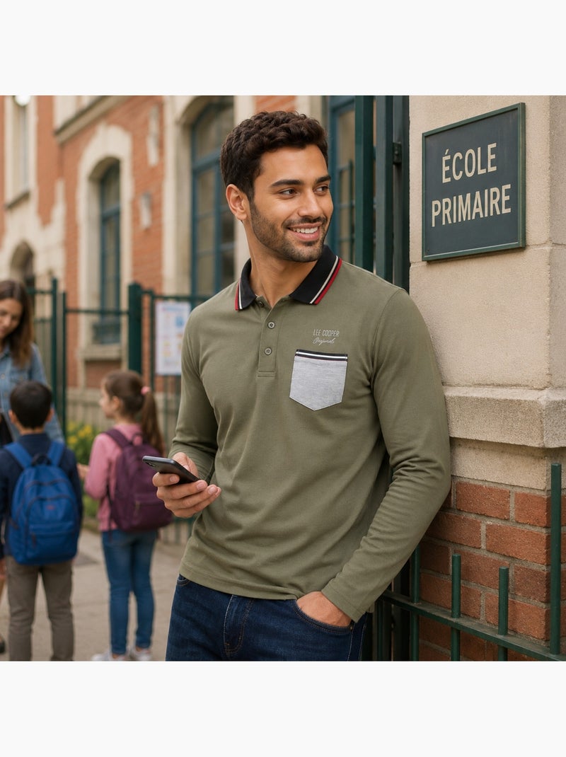 Lee Cooper - Polo para hombre  de manga larga Caqui - Kiabi