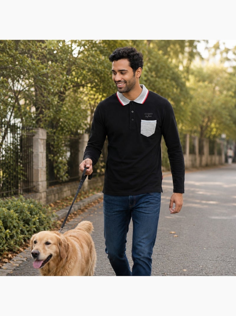 Lee Cooper - Polo para hombre  de manga larga Negro - Kiabi