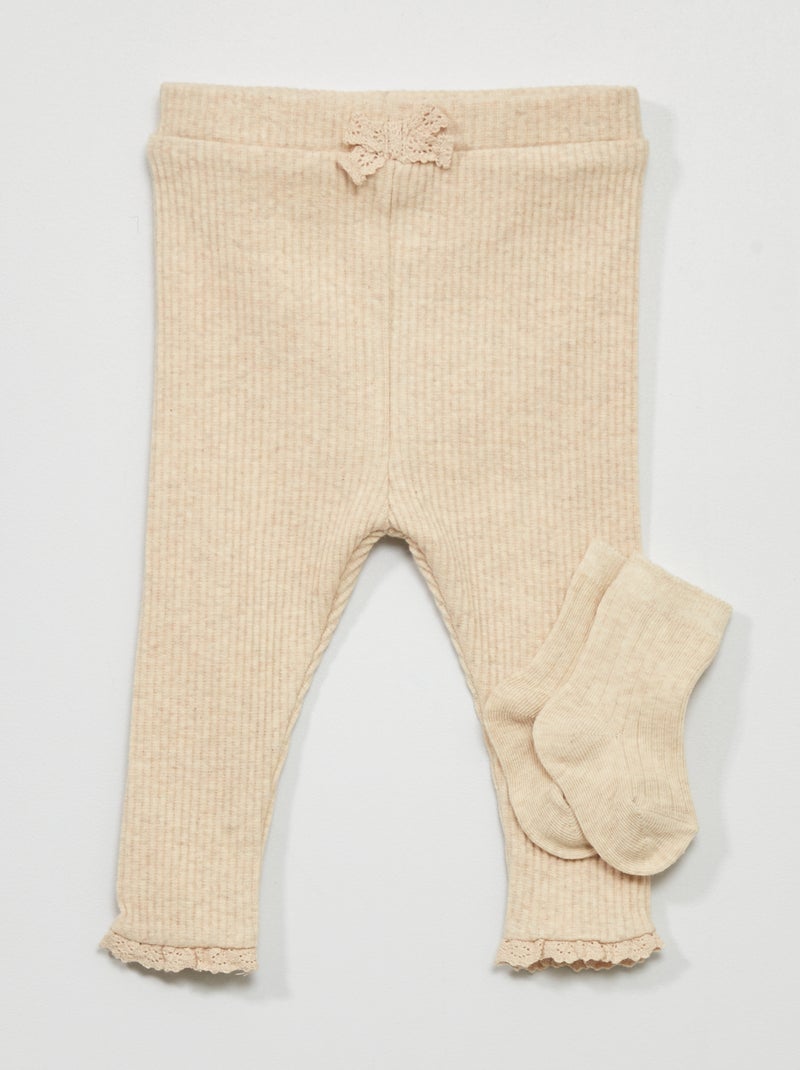 Legging + calcetines de punto de canalé - 2 piezas BEIGE - Kiabi