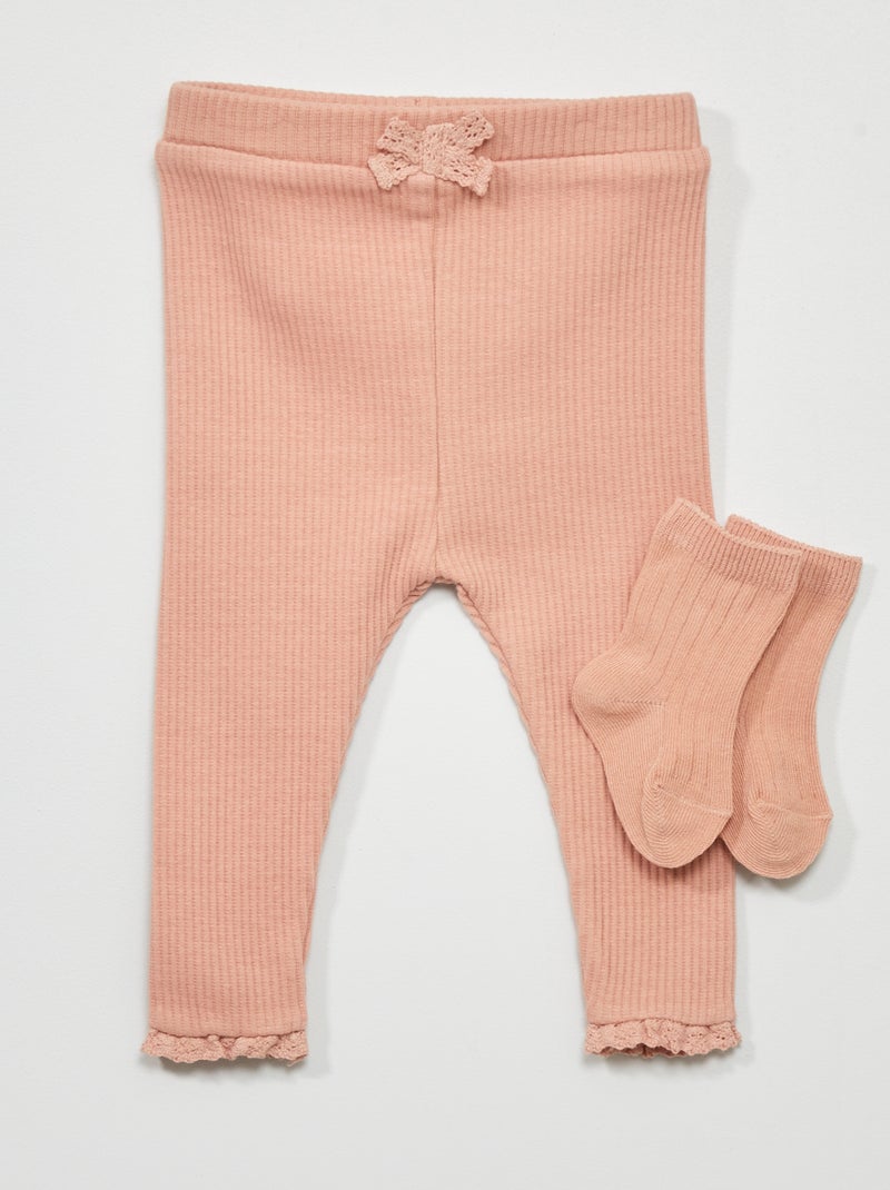 Legging + calcetines de punto de canalé - 2 piezas ROSA - Kiabi