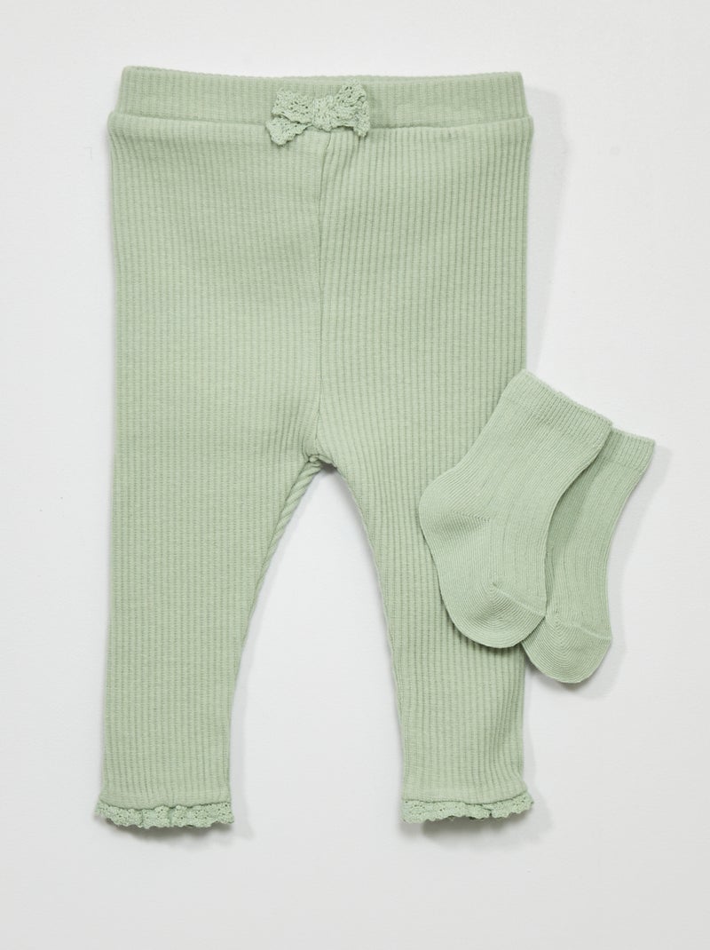 Legging + calcetines de punto de canalé - 2 piezas VERDE - Kiabi