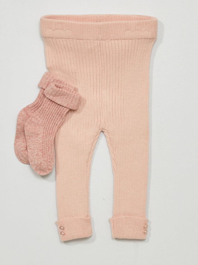 Legging + calcetines de punto de canalé ROSA - Kiabi