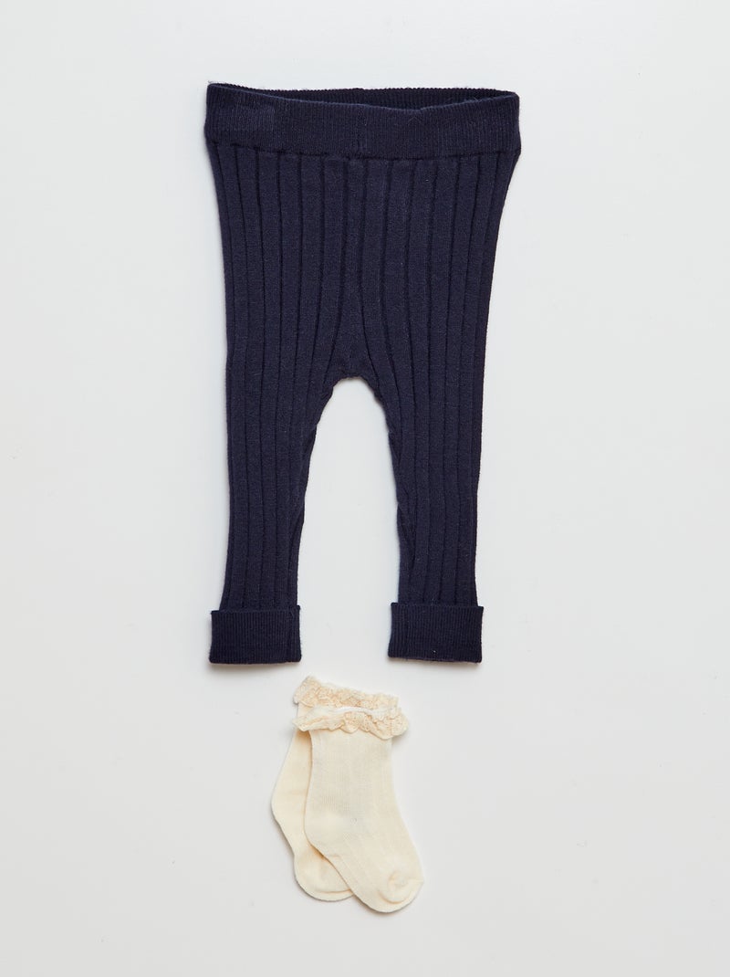 Legging de canalé + calcetines AZUL - Kiabi