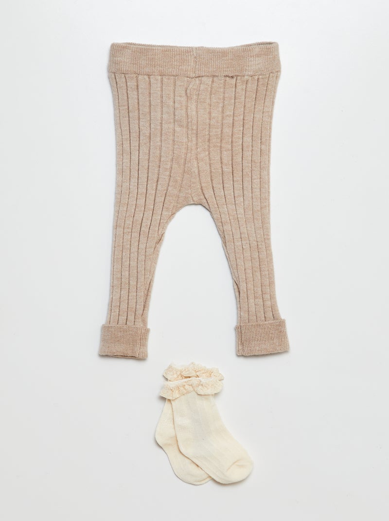Legging de canalé + calcetines BEIGE - Kiabi