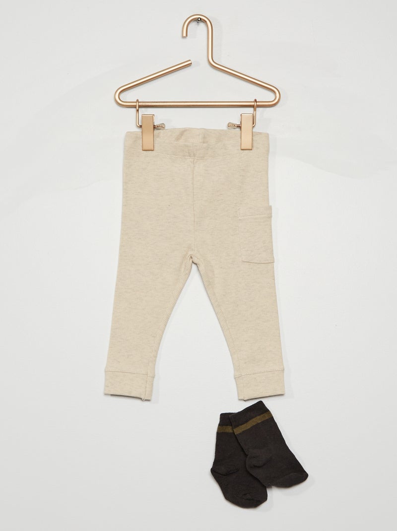 Legging de canalé + calcetines BEIGE - Kiabi