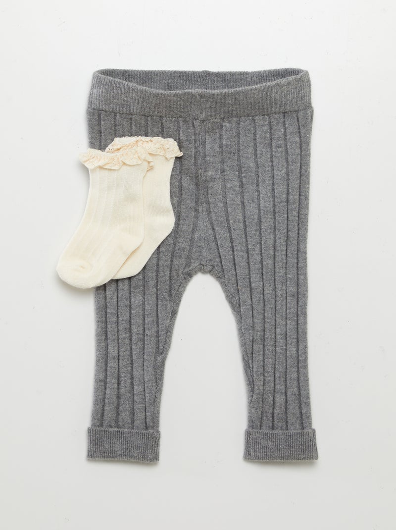 Legging de canalé + calcetines GRIS - Kiabi