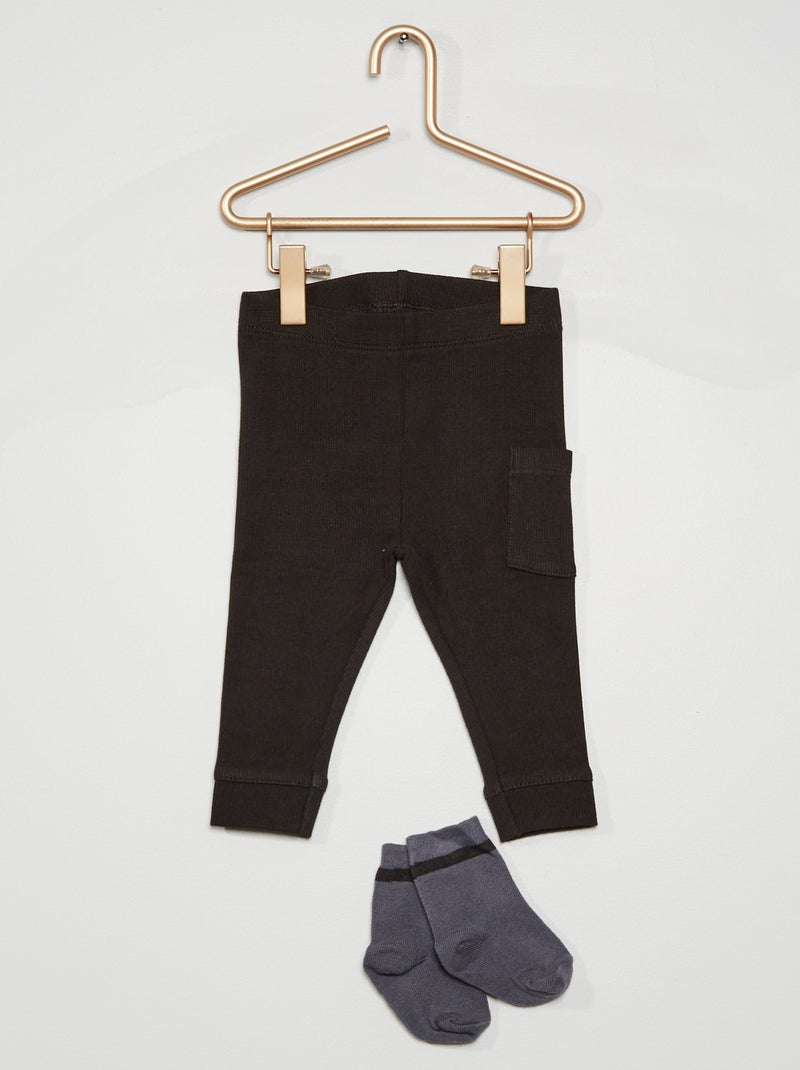 Legging de canalé + calcetines gris oscuro - Kiabi