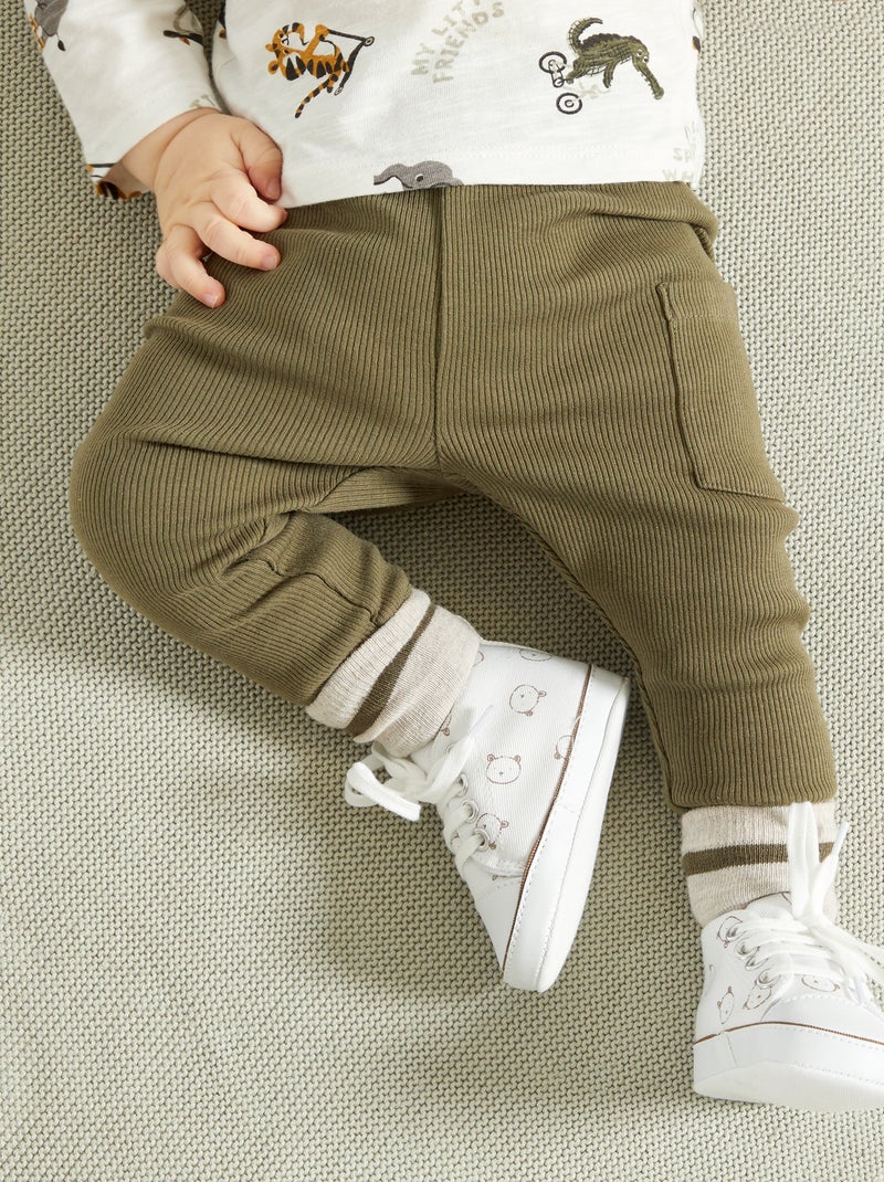 Legging de canalé + calcetines KAKI - Kiabi