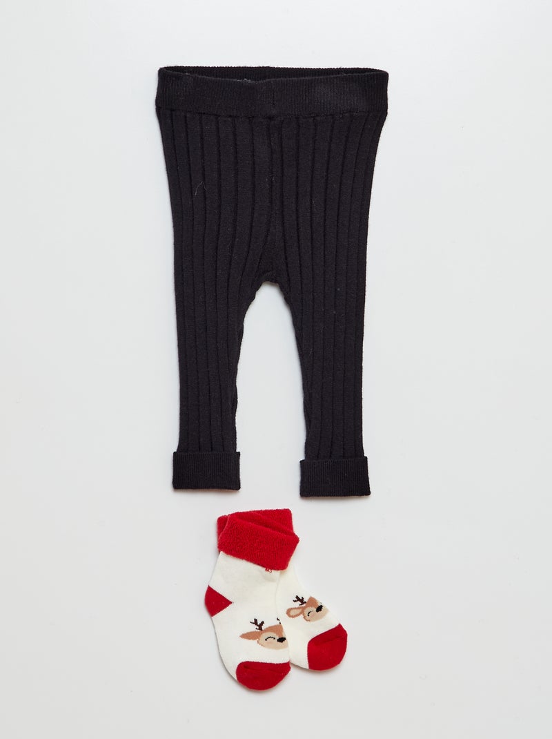 Legging de canalé + calcetines NEGRO - Kiabi
