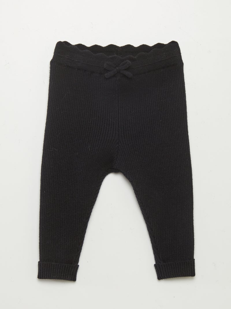 Legging de canalé con lazo negro - Kiabi