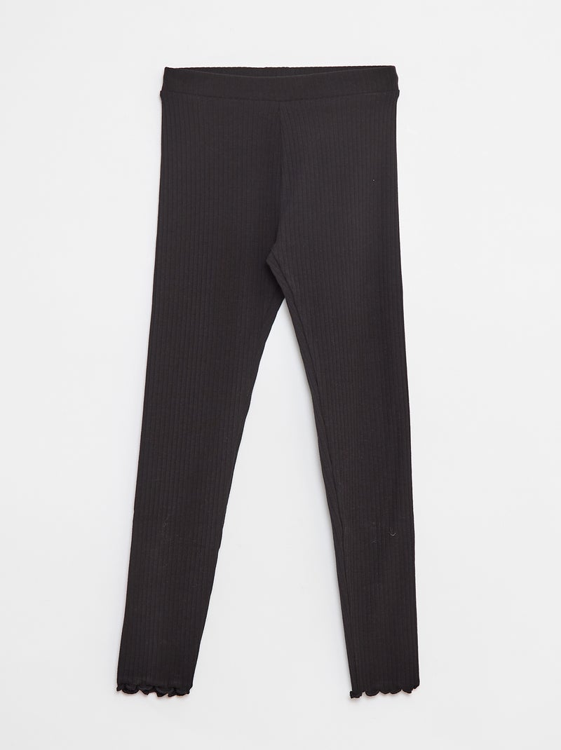 Legging de canalé largo liso negro - Kiabi