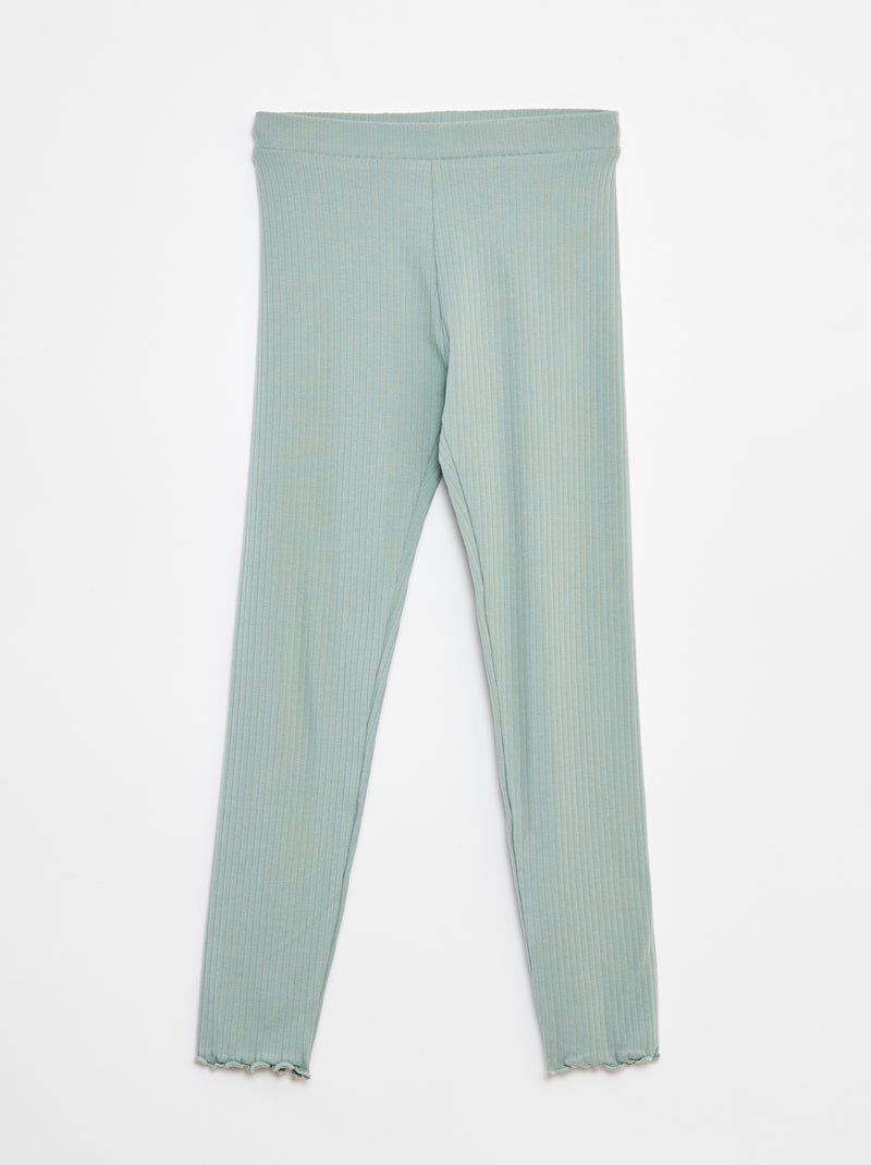 Legging de canalé largo liso Verde - Kiabi