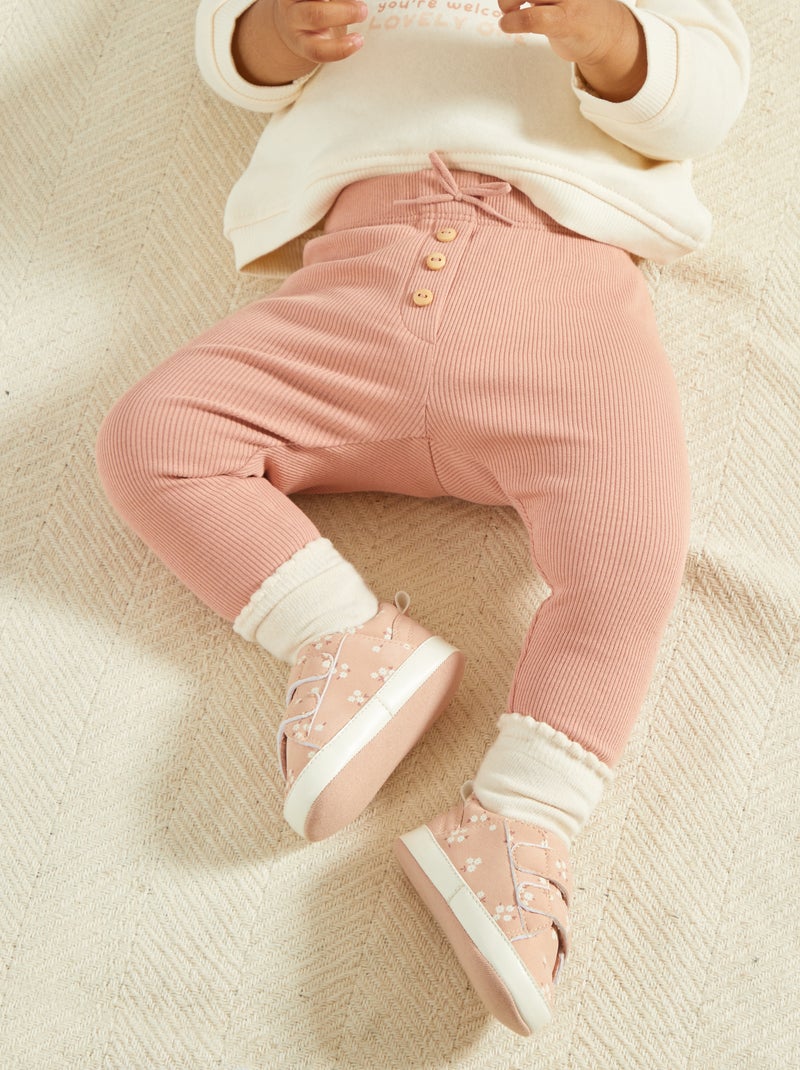 Legging de canalé liso rosa - Kiabi