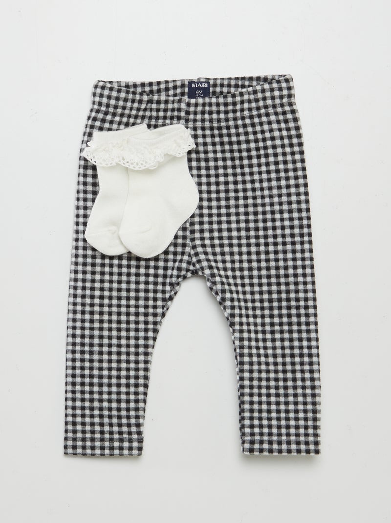 Legging de cuadros + calcetines GRIS - Kiabi