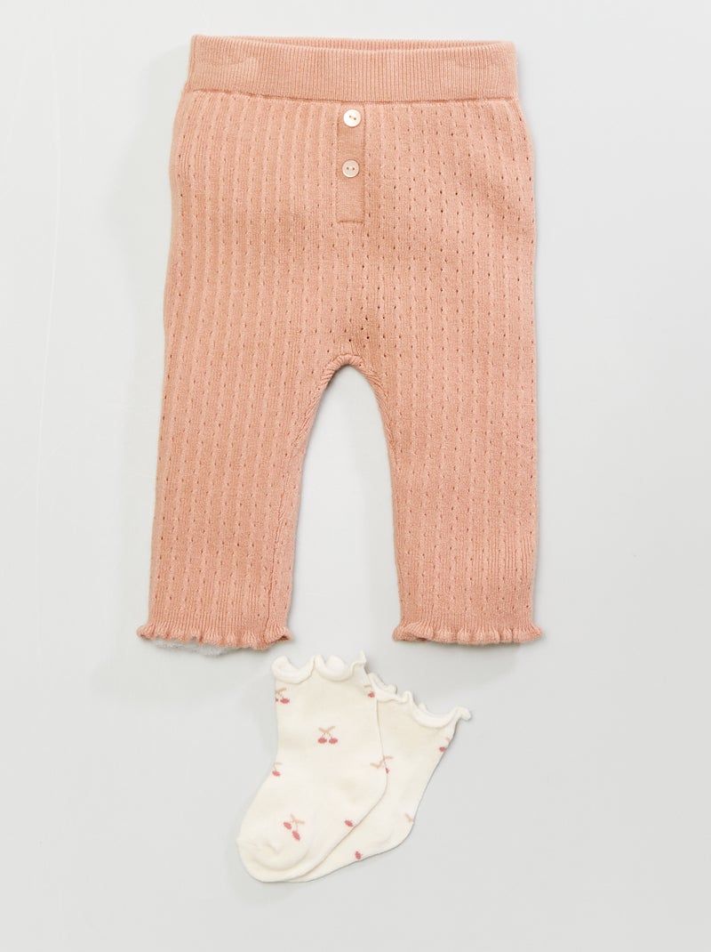 Legging de punto calado + calcetines - 2 piezas ROSA - Kiabi