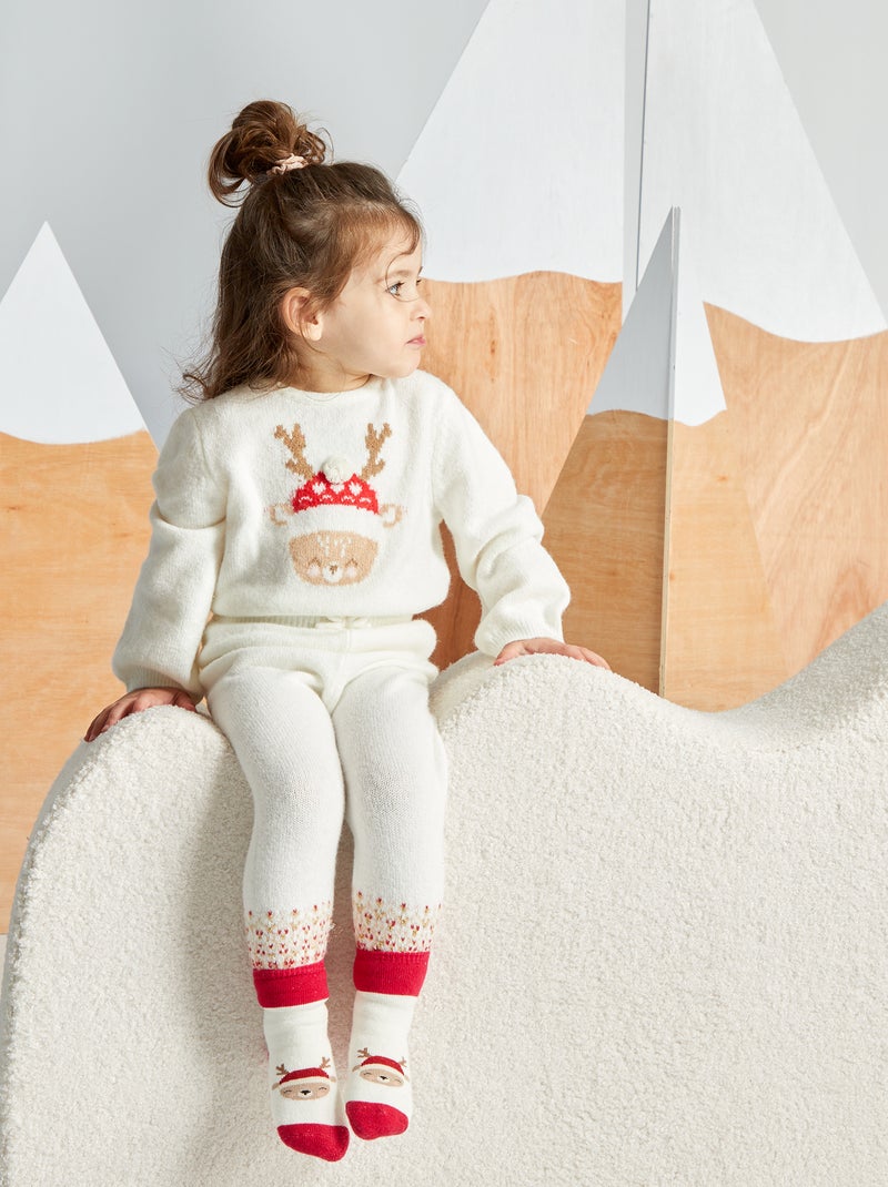 Legging de punto + calcetines de Navidad - 2 piezas BLANCO - Kiabi