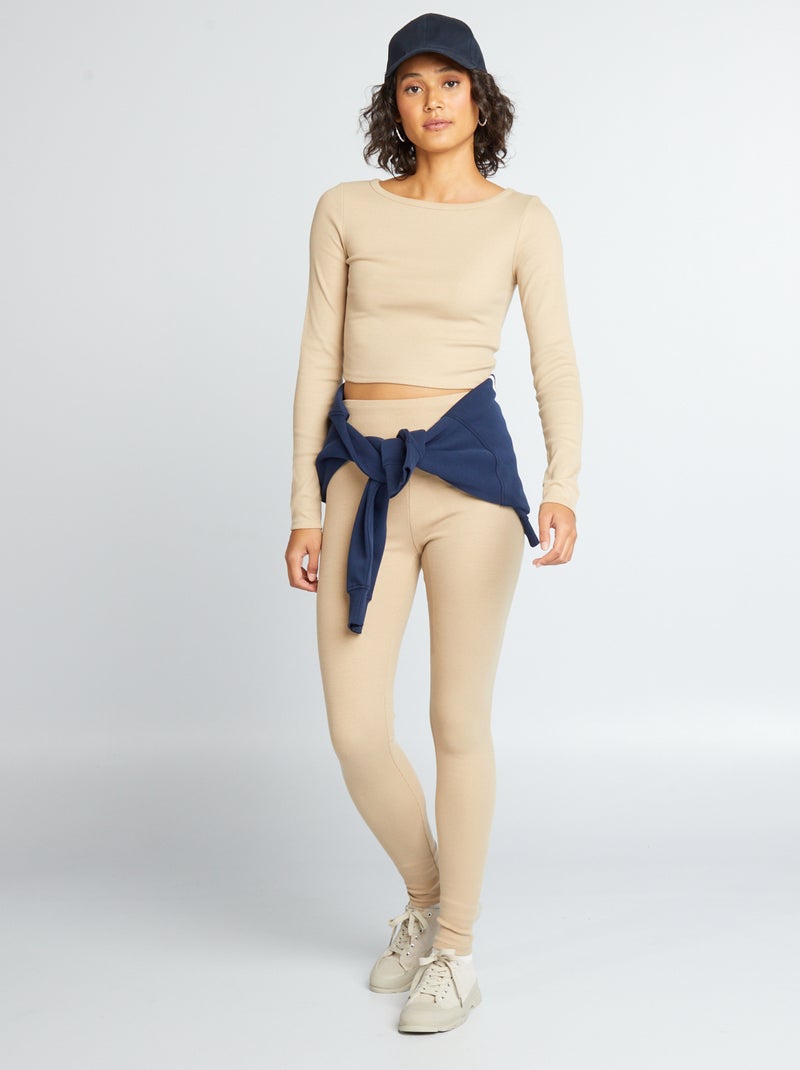 Legging de punto de canalé BEIGE - Kiabi