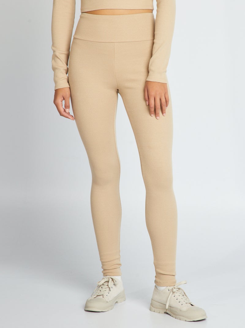 Legging de punto de canalé BEIGE - Kiabi