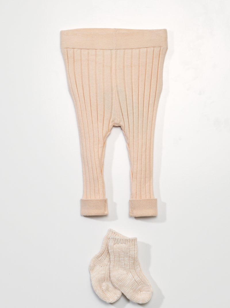 Legging de punto de canalé + calcetines - 2 piezas BEIGE - Kiabi