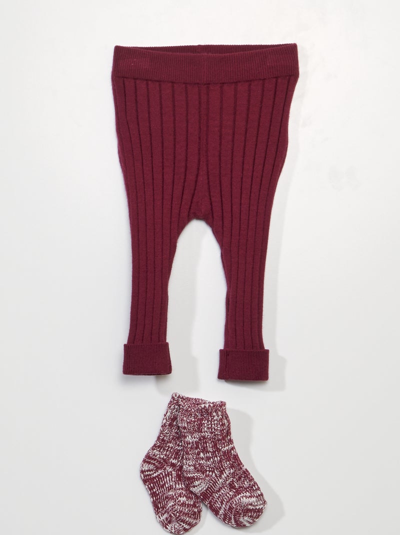 Legging de punto de canalé + calcetines - 2 piezas ROJO - Kiabi