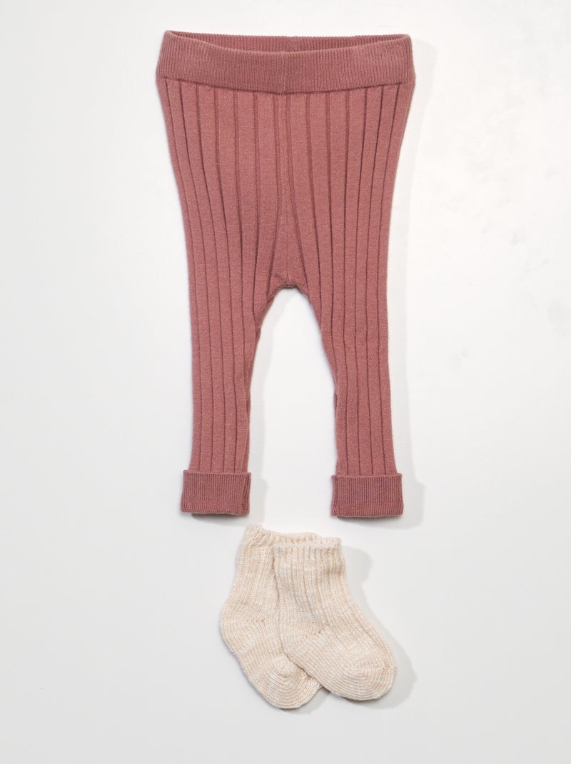 Legging de punto de canalé + calcetines - 2 piezas ROSA - Kiabi