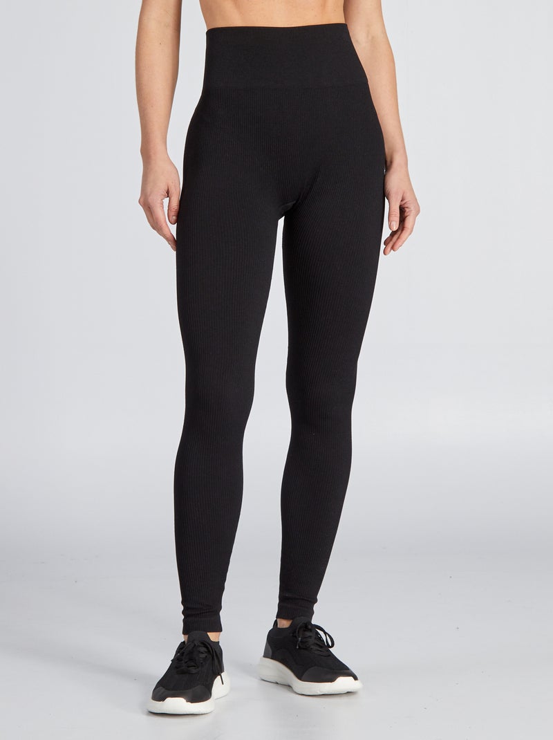 Legging de punto de canalé liso negro - Kiabi