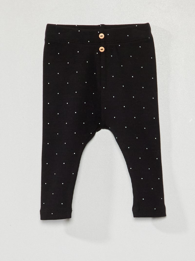 Legging de punto de canalé lunar negro - Kiabi