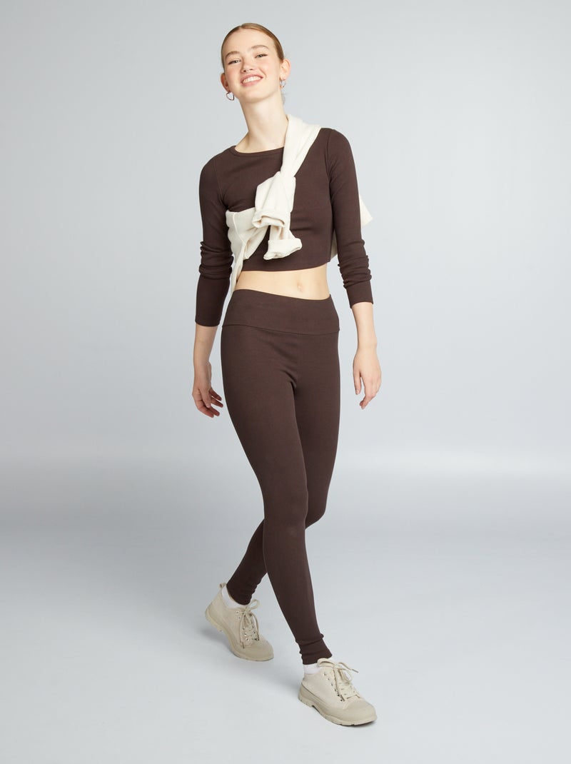 Legging de punto de canalé MARRON - Kiabi