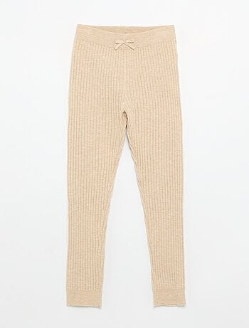 Legging de punto liso con lazo en la cintura