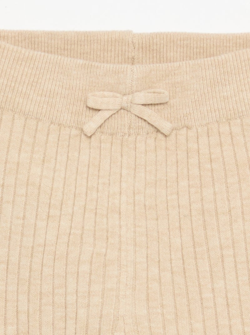 Legging de punto liso con lazo en la cintura Beige - Kiabi